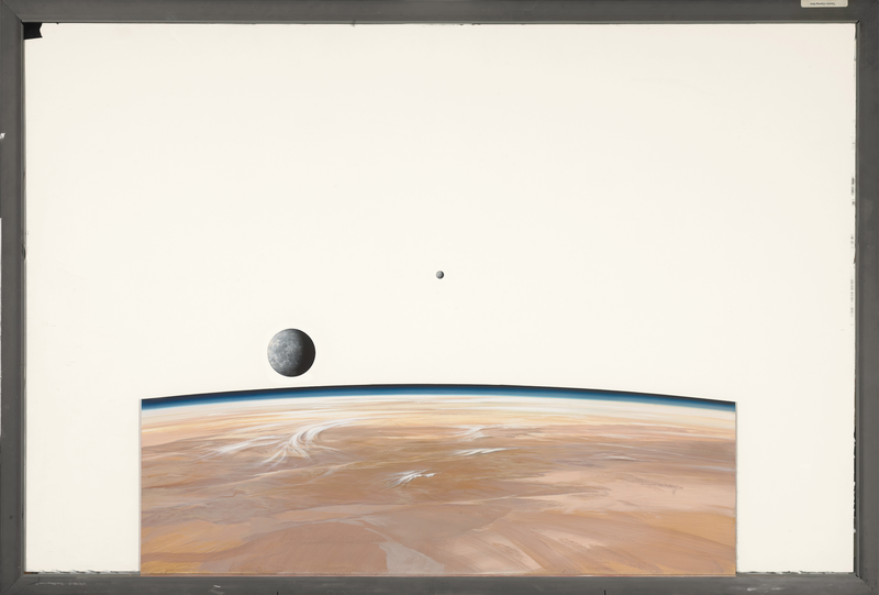 Matte painting, Tatooine, circa early April 1976. This painting was seen at least twice in A New Hope, including the opening shot. © Abrams Books, 2016 (C) 2016 Lucasfilm Ltd. And TM. All Rights Reserved. Used Under Authorization